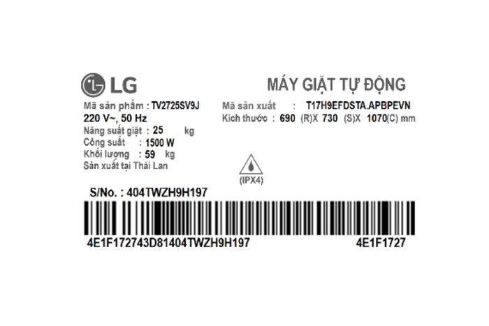 Máy giặt LG AI DD Inverter 25 kg TV2725SV9J